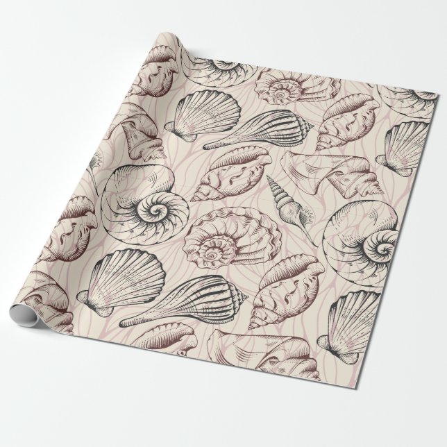 Blush Seashell Pattern Wrapping Paper (Unrolled)