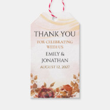 Blush Sepia Botanical Autumn Wedding Favour Tag
