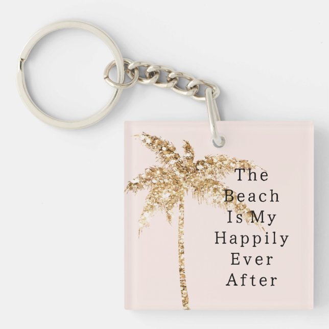 Blush Shell Glam Gold Glitter Palm Tree Key Ring (Front)
