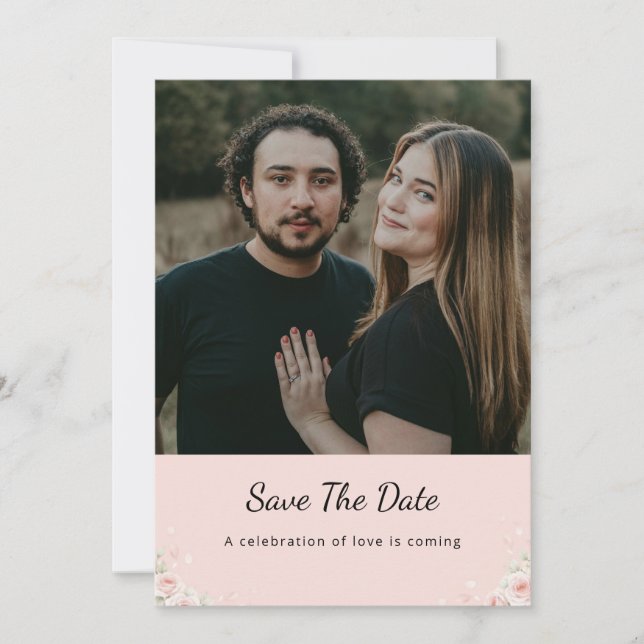 Blush Silk Pink Whispered Peta Modern Script photo Save The Date (Front)