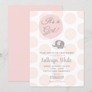 Blush Silver Elephant Baby Shower Invitation Girl