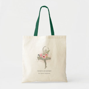 Blush Silver Floral Girl Dancer Dance Academy Logo Tote Bag
