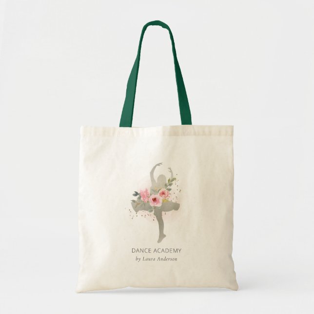 Blush Silver Floral Girl Dancer Dance Academy Logo Tote Bag (Front)