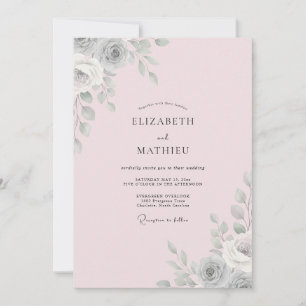 Blush Silver Leaf Wedding Invitation