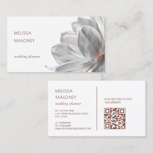 Blush Silver Magnolia White QR Code Business Card