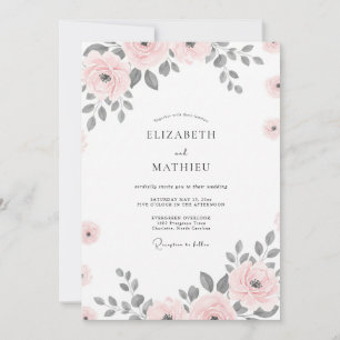Blush Silver Romantic Floral Wedding Invitation