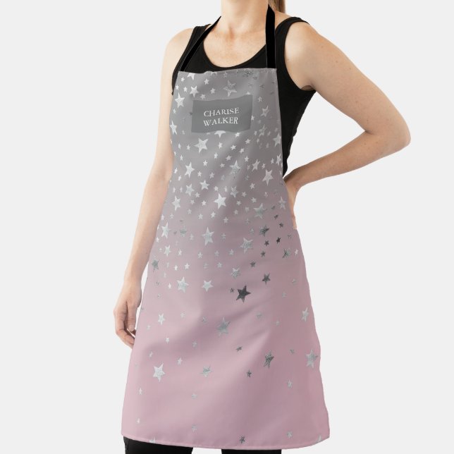 blush silver stars beautician monogram apron (Insitu)