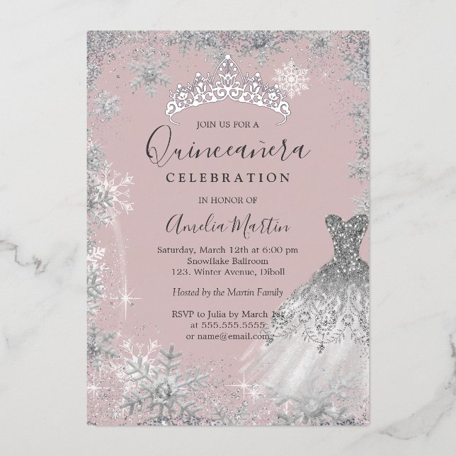 Blush Silver Winter Snowflake Quinceanera  (Front)