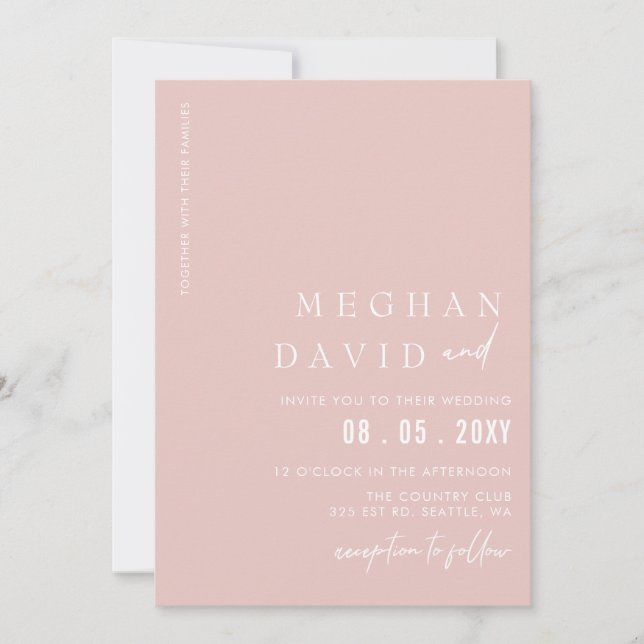 Blush Simple Elegant Modern Wedding    Invitation (Front)