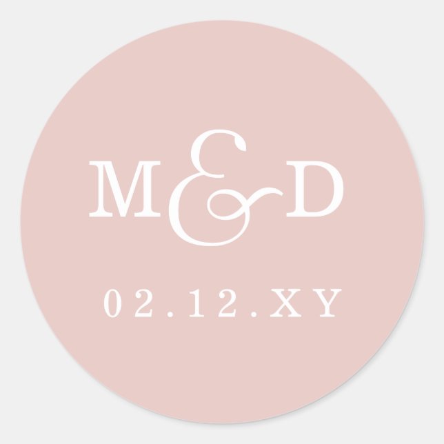 Blush Simple Modern Monogram Wedding Classic Round Sticker (Front)