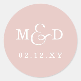 Blush Simple Modern Monogram Wedding Classic Round Sticker