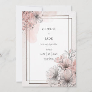 Blush Sketch Floral Romantic Wedding Invitation