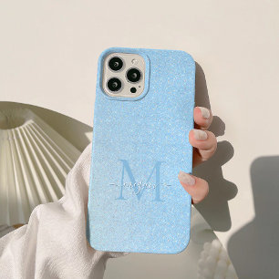 Blush Sky Blue Diamond Glitter Ombre Custom Chic iPhone 15 Pro Max Case