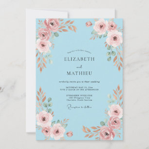 Blush Sky Blue Petal Wedding Invitation