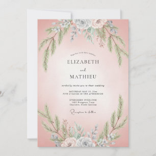 Blush Slate Leafy Wedding Invitation