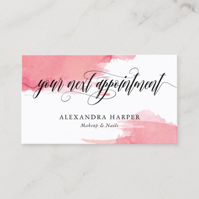 Blush Smudges - Calligraphy Makeup Appointment Card (Front)
