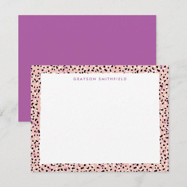 Blush Snow Leopard Print Personal Stationery Card (Front/Back)