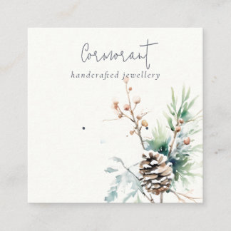 Blush Snow Winter Berries Earring Stud Holder Square Business Card