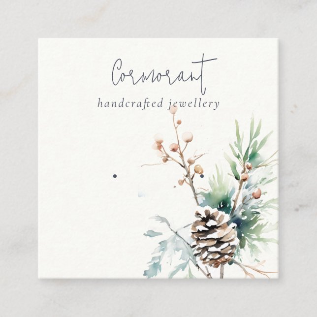 Blush Snow Winter Berries Earring Stud Holder Square Business Card (Front)