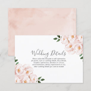Blush Soft Pink Flowers Watercolor Wedding Details Invitation