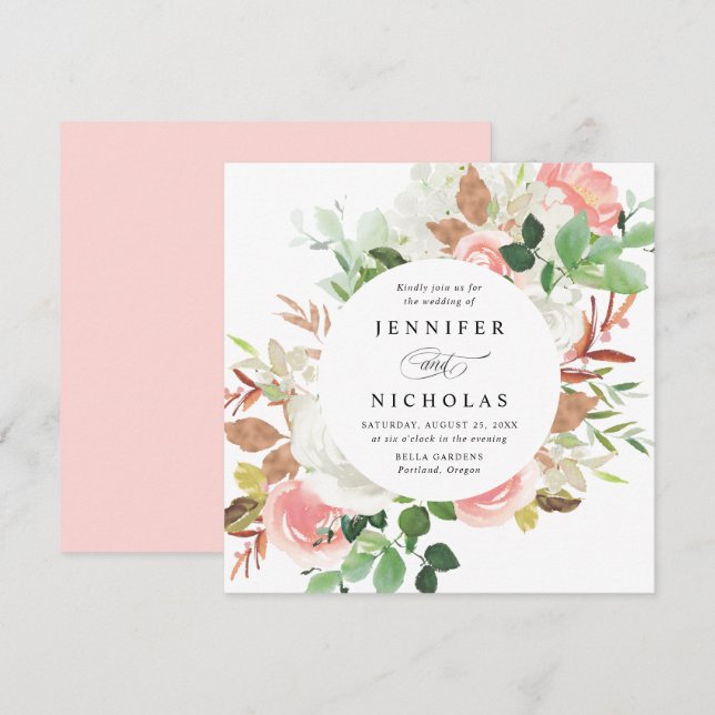 Blush Spring Floral | Circle Frame Wedding Invitation (Front/Back)