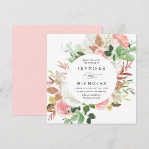 Blush Spring Floral Circle Frame Wedding Invitation
