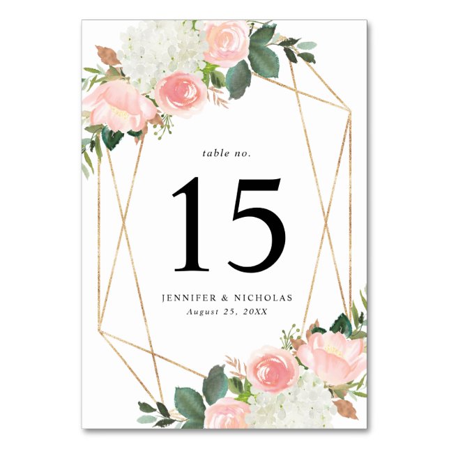 Blush Spring Floral | Personalised Wedding Table Number (Front)