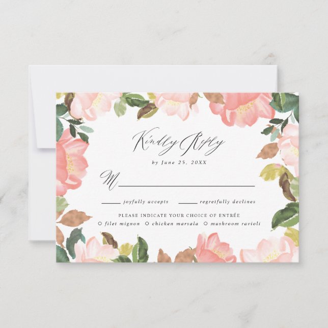 Blush Spring Floral | RSVP Card with Meal Choice (Front)