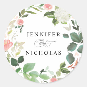 Blush Spring Floral Wedding Classic Round Sticker