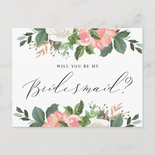 Blush Spring Floral Will You Be My Bridesmaid Postcard (Front)