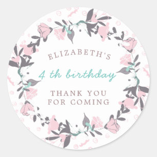 blush spring floral wreath birthday thank you classic round sticker
