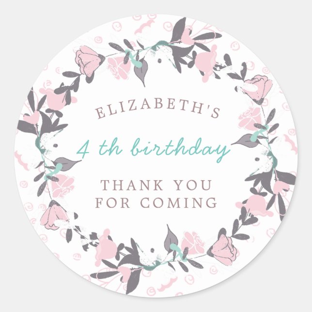 blush spring floral wreath birthday thank you classic round sticker (Front)