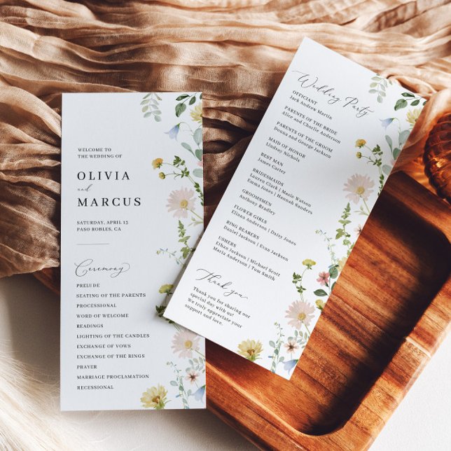 Blush Spring Whimsical Wildflower Elegant Wedding Programme (Front/Back)