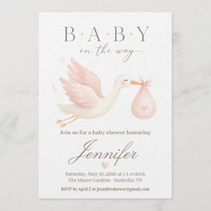 Blush Stork Baby Shower Invitation