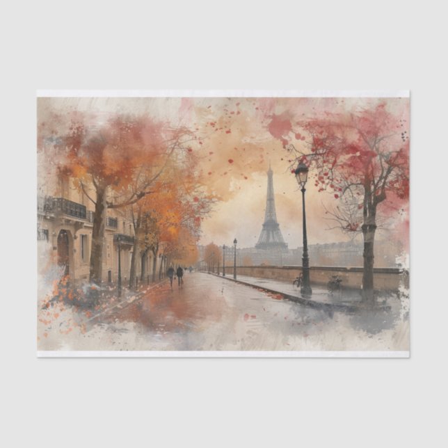 "Blush Street of Paris" Watercolor Decoupage  Tissue Paper (Front)