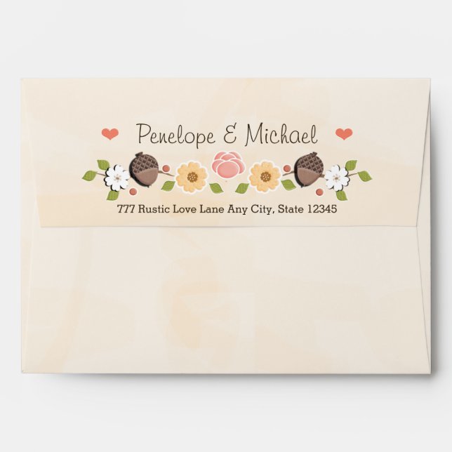 Blush String of Lights Acorn Fall Wedding Envelope (Back (Top Flap))