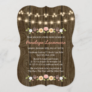 Blush String of Lights Fall Rustic Bridal Shower Invitation