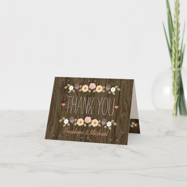 Blush String of Lights Fall Rustic Thank You (Front)