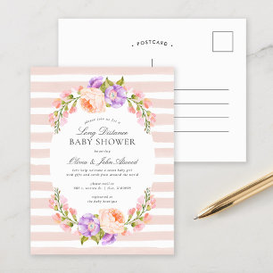 Blush Stripe and Bloom Baby Shower Invitation