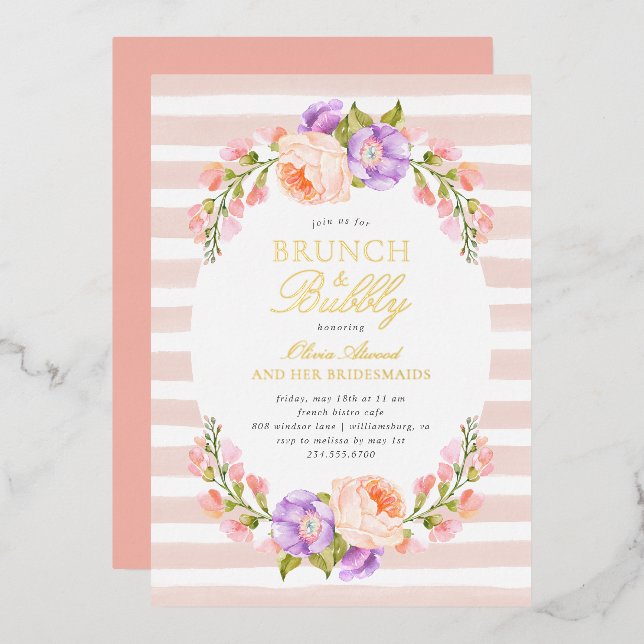 Blush Stripe and Bloom Bridal Brunch and Bubbly (Front/Back)