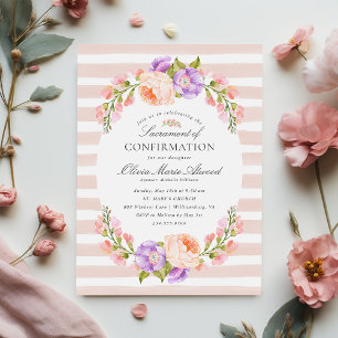 Blush Stripe and Bloom Sacrament of Confirmation Invitation