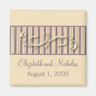Blush Stripe Flourish Wedding Favour Magnet