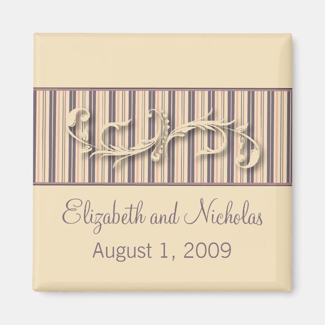 Blush Stripe Flourish Wedding Favour Magnet (Front)