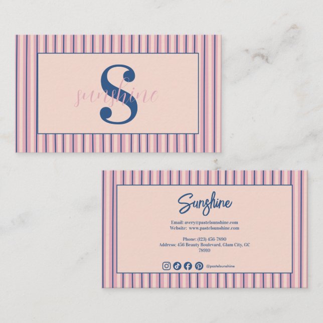 Blush Stripe Monogram Boutique Business Card (Front/Back)