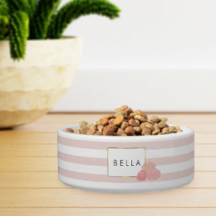 Blush Stripe & Pink Peony Personalised Pet Bowl