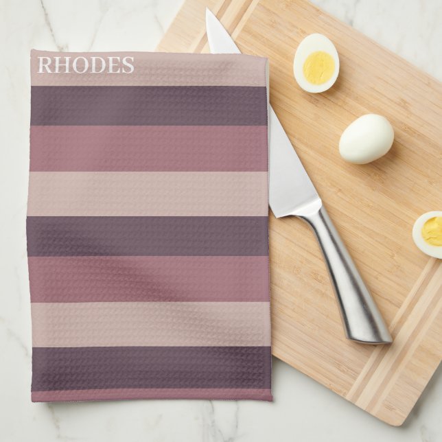 Blush stripes colour palette monogram tea towel (Quarter Fold)