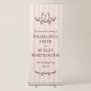 Blush Stripes Greenery Monogram Wedding Welcome Retractable Banner