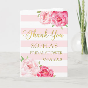 Blush Stripes Pink Floral Bridal Shower Thank You Card