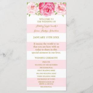 Blush Stripes Pink Watercolor Wedding Program Programme