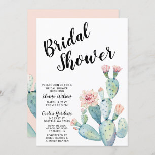 Blush Succulent Cactus Bridal Shower Invitations